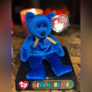 💙 TY Beanie Babies UNITY Bear EU Europe Blue Plush w/ Tag 2000